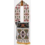 A GOOD CHIPPEWA BEADED BANDOLIER BAG, 19TH C