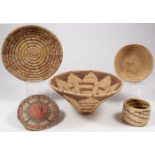 FIVE SOUTHWEST WOVEN BASKETRY ITEMS