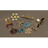 A Collection Of Early 20th Century Paste Brooches, together with two swivel fobs and other items