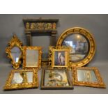 A Florentine Carved Gilt Wood Picture Frame, together with a pair of rectangular gilded wall