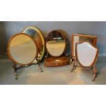 A 19th Century Mahogany Box Toilet Mirror, together with three other similar swing frame mirrors and