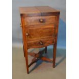 A Regency Mahogany Line Inlaid Wash Stand, double hinge top above a cupboard and drawer with