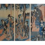 Toyokuni, A Group Of Three Wood Cuts Within Single Frame, 34cm by 74cm