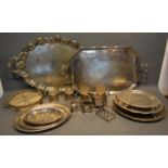 A Large Silver Plated Two Handled Tray, together with another similar and a collection of sliver