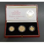 The 1986 United Kingdom Gold Proof Set, comprising Two Pound Coin, 15.98g, Sovereign, 7.98g and a
