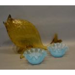 A Large Murano Glass Model In The Form Of A Fish, together with a pair of blue glass dishes