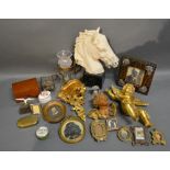 A Model Of A Horse's Head With Marble Base, together with a collection of other items to include a