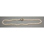 A Cultured Pearl Necklace With 18ct. Gold Diamond Set Clasp