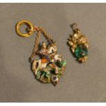 An Emerald And Diamond Set Pendant, Together With An Enamel Pendant, in the form of St George &