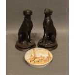 A Pair Of Patinated Metal Models In The Form Of Greyhounds, together with a 19th Century Prattware