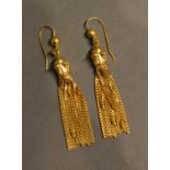 A Pair Of Yellow Metal Drop Earrings, 15g