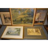 After Edward Seago, A Coloured Print Signed In Pencil, together with four other pictures