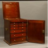 A 19th Century Mahogany Table Top Collectors Cabinet, the hinge top above an arrangement of drawers,