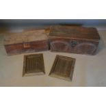 An 18th Century Oak Chip Carved Bible Box, together with another similar and two linen fold carved