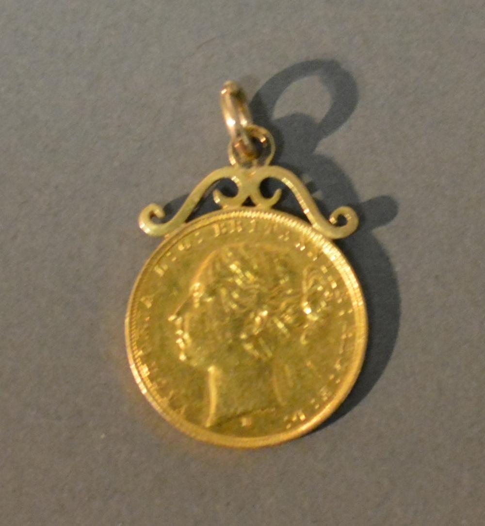 A Victorian Full Gold Sovereign Dated 1882, with gold pendant mount