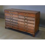 An Oak Collectors Chest With Twelve Drawers with brass handles and with end carrying handles, raised