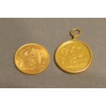 An Edwardian Gold Half Sovereign Dated 1908 With Gold Pendant Mount, together with a George V gold