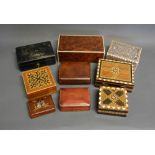 A Burr Walnut Rectangular Cigarette Box, together with various other similar boxes