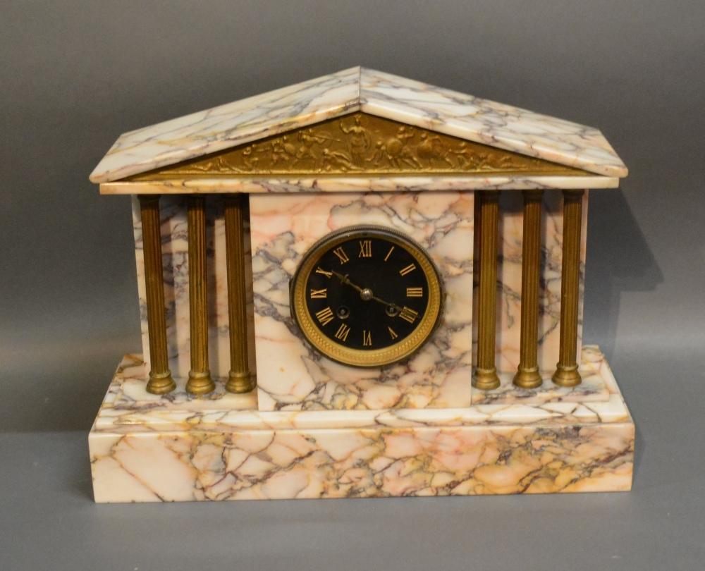 A Victorian Marble Mantle Clock Of Architectural Form