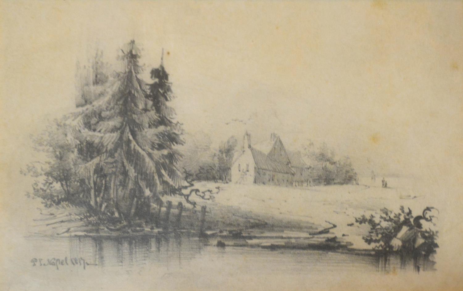 Paul Jacob Naftel, 1817-1891, England, A Pencil Drawing, River Scene, signed 14cm by 20cm