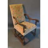 A Late 17th Or Early 18th Century Oak And Walnut Open Armchair with an upholstered back and seat