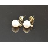 A Pair Of Gold Pearl And Diamond Set Ear Studs