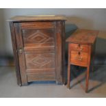 An Oak Side Cabinet With A Single Door (Part 18th Century), together with a mahogany side table with
