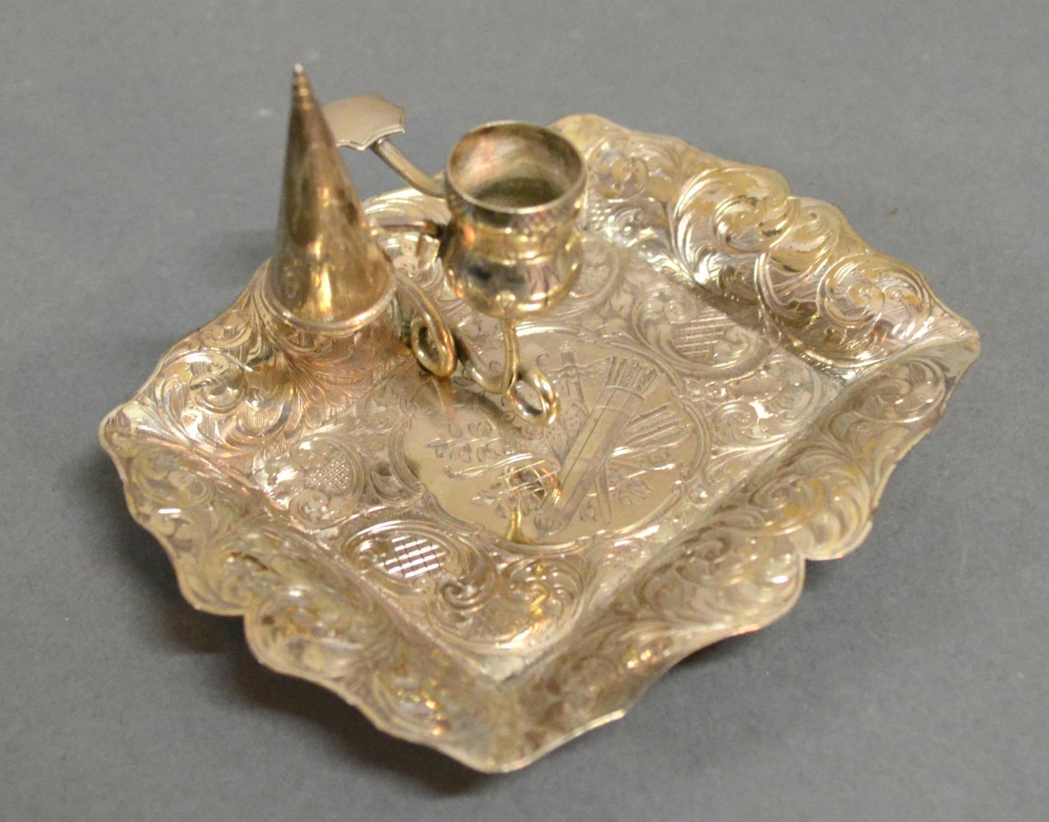 A Victorian Silver Chamber Stick With Snuffer, Birmingham 1847