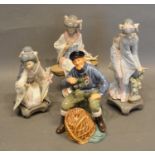 Three Lladro Figures of Chinese Ladies, together with a Royal Doulton figure "The Lobster Man" HN