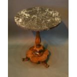 A 19th Century Side Table, The Circular Variegated Marble Top above a turned centre column with