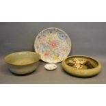 A Canton Large Dish together with a small Canton bowl and two celadon bowls