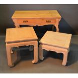 A Victorian Pine Side Table With A Frieze Drawer, raised upon shaped supports, together with two