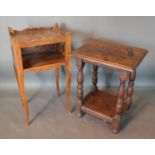 A 19th Century Oak Two Tier Occasional Table, together with a French bedside table