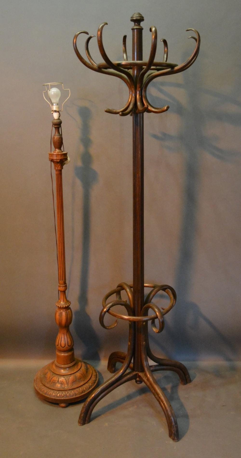 A Bentwood Hat And Coat Stand Together With A 20th Century Mahogany Lamp Standard