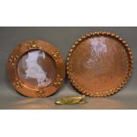 An Arts And Crafts Copper Dish, Together With A Paper Clip in the form of a ducks head and another