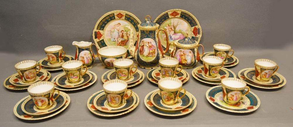 A Vienna Porcelain Tea Service decorated with reserves after Kaufmann