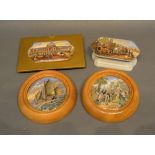 A 19th Century Prattware Pot Lid Alexandra Palace, together with another Wouvermann Pinx, another