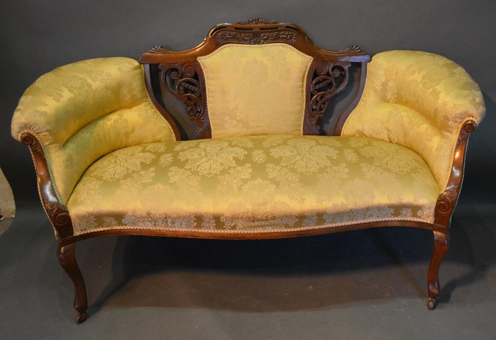 A Victorian Walnut Three Piece Drawing Room Suite, comprising sofa with two matching armchairs, - Image 2 of 2
