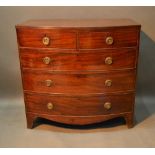 A 19th Century Mahogany Bow Fronted Chest, the reeded top above two short and three long graduated