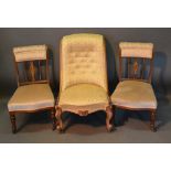 A Victorian Walnut Drawing Room Chair, with a button upholstered back above an over stuffed seat,