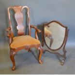 A Miniature Queen Anne Style Armchair with Shell Carved Cabriole Legs and Pad Feet together with a