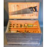 An Early Wooden Woodworking Box containing various Hand Tools and Accessories