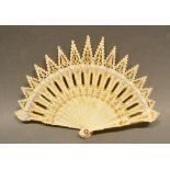 A Circa 1800 Unusual Gothic Style Ivory Brise Fan with gilt decoration, 14 cms long