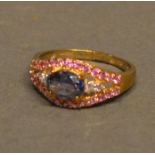 A 9ct Gold Sapphire, Diamond and Pink Tanzanite Dress Ring