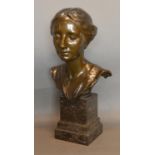 Edmond Klotz, 1885 Onwards Austria, A Patinated Bronze Bust in the form of a girl upon variegated