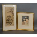 Sharaku, Woodcut Of Two Japanese Figures, together with another similar picture