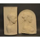 A Rectangular Plaque Decorated In Relief With A Bust Of A Female, together with another similar,