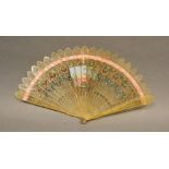 A Horn Brise Fan with a Cartouche on both sides within a foliate design, 16 cms long