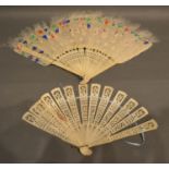 A 19th Century Bone And Feather Fan, together with another similar fan