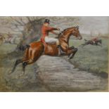 George Finch Mason 1850-1915 England, Horse And Rider Jumping A River, complete with an